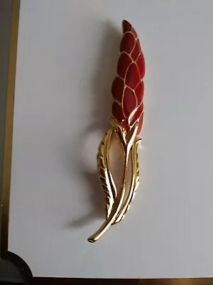 Vintage Monet Wheat Red Enamel Gold Tone Brooch Pin • $39.98