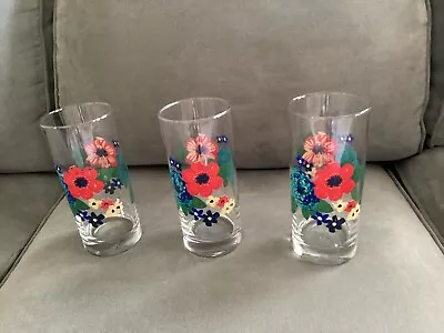 Pioneer Woman Dazzling Dahlias Floral 16 Oz Drinking Glass Red Blue Flowers • $23
