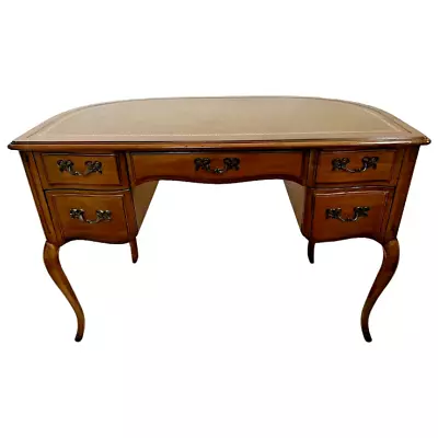 Desk By Sligh Lowry Furniture French Style Five Drawers Walnut Embossed Leather • $1816.50