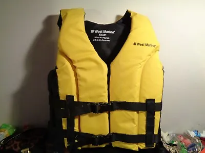 $11.95 • Buy WEST MARINE Yellow Runabout Life Jacket, Youth 50-90lb. Coast Guard Approved
