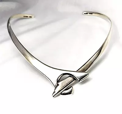 Modernist Mexican Sterling Silver Collar Choker Torque Necklace Mexico 60.5g • £104.15