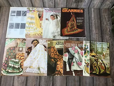 Lot Of 9 Vintage Crochet Pattern Afghan Granny Square BookletsBrochures & Books • $18.88