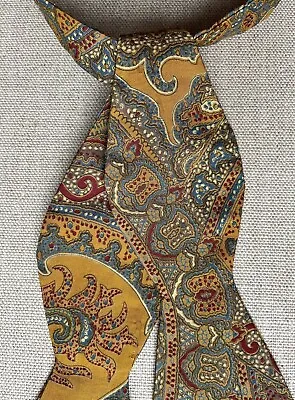 Vintage Bow Tie Gold Ocher Blue Maroon Paisley Self-Tie Adjustable 2.5  • $22