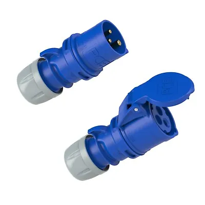 PCE 16Amp 3Pin Blue Plug And Socket IP44 SplashProof  2P+E 230V  PCE 013-6+213-6 • £10.60