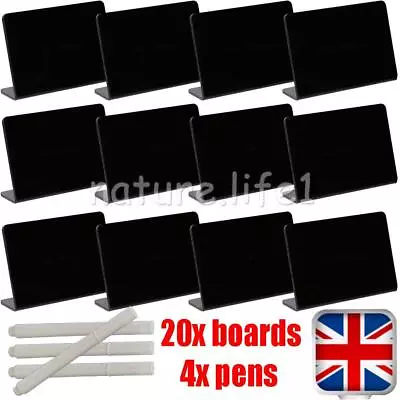 20X Mini Chalkboard Signs Small Black Chalk Board Menu Blackboard Display 4 Pen • £15.19