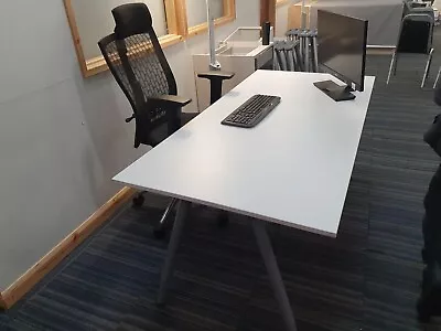 White IKEA THYGE Office Workstation Tabl Computer Ergonomic Straight Laptop DESK • £110