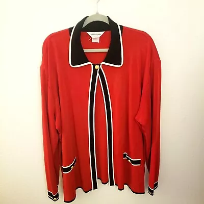 Exclusively MIsook Red Collared Long Sleeve Cardigan W/Black/White Trim 3x EUC • $49.99