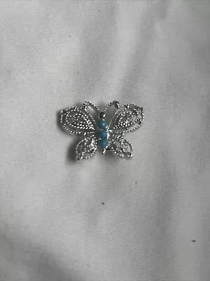 Beautiful Vintage Silver Tone Faux Turquoise Butterfly Brooch • $7.95