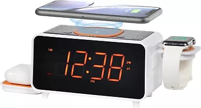 Dual Wireless Charging Alarm Clock Radio With Bluetooth Speaker FM Radio Two U • $129.99