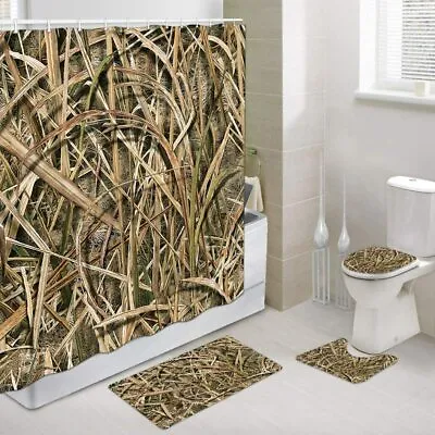Hunting Camo Shower Curtain Set Mossy And Oak Shadow Grass Blades Bathroom Set • $41.89