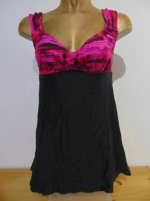 Magisculpt Flatter Me Black + Pink Print Swim Dress Swimsuit UK 10 New + Tags • £7