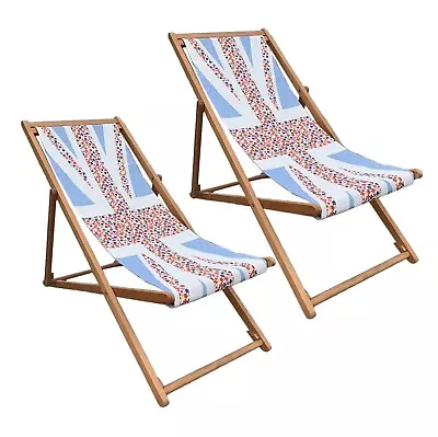 £69.99 • Buy Wonderman Tools Set Of 2 Union Jack Traditional Folding Wooden Deck Chairs