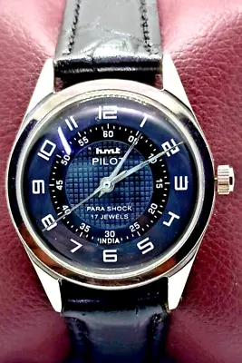  Defective  -  Hmt Pilot  - Leather Strap - Wristwatch - (free Postage In U.k.) • £9.95