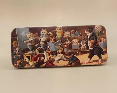 Vintage Tin Hinged Trinket Box With Dogs In Class Design • $10