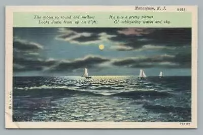 Manasquan NJ  Moon So Round & Mellow  Vintage New Jersey Shore Postcard 1953 • $11.69