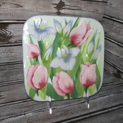 Lesal Handcrafted Signed Lisa Lindberg Van Nortwick Floral Plate 8  Square Tulip • $14.99