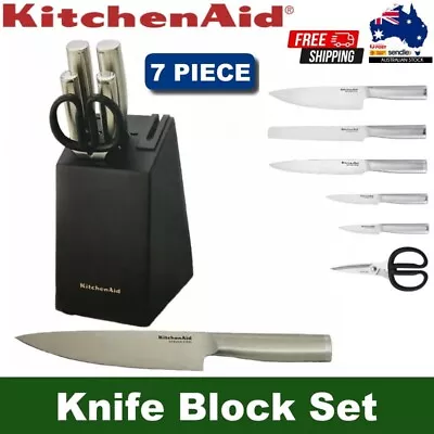 KitchenAid 7-Piece Birchwood Knife Block Set Built-In Sharpener Forged Stainless • $129.95