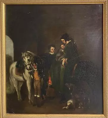 ANTIQUE OIL PAINTING British 19th Century Study Country Squire Horses & Dogs • £210