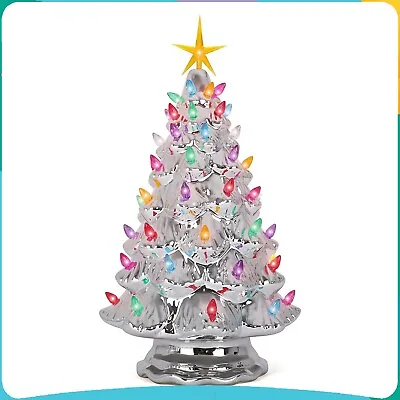 Ceramic Christmas Tree - Tabletop Christmas Tree With Lights -15.5  Large Silver • $43.36