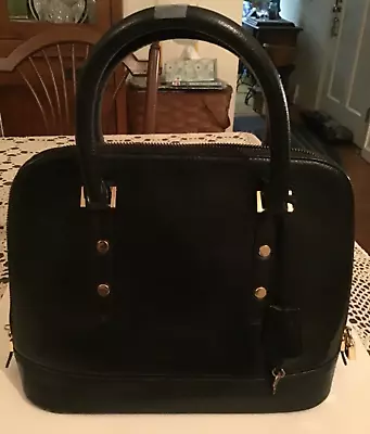 Vintage Brooks Brothers Black Leather Satchel Purse With Top Handles And Zipper • $50