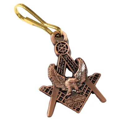 Masonic Eagle Square Compass Harley HOG Biker Antique Copper Zipper Pull Clip • $13.99