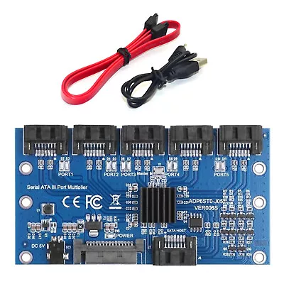 SATA Expansion Card 1 To 5 Port SATA 3.0 Mainboard 6Gbps Port Riser Card Adapter • £26.98