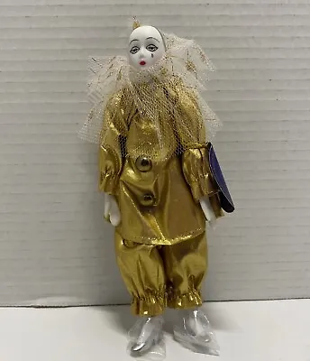 Royal Heirloom Harlequin Pierrot Jester Clown Mardi Gras Porcelain Doll Gold • $7.98