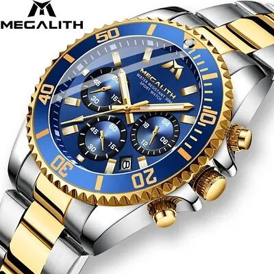 MEGALITH Luxury Mens Watch Designer Chronograph Calendar Sports Quartz Watches • £28.95