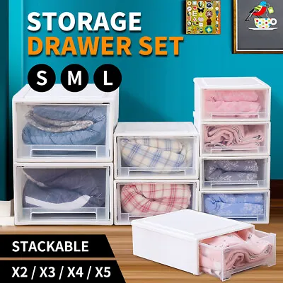 Storage Drawers Clothes Organiser Box Large Plastic Stackable Wardrobe Container • $129.99
