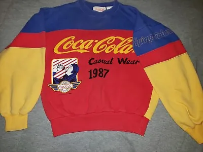 £64.92 • Buy Vintage Coca-Cola Casaul Wear 1987 Spell Out Color Block Sweatshirt Kids Medium