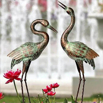 Garden Crane Statues Blue Heron Sculptures Outdoor Metal Bird 2 Pcs • $160