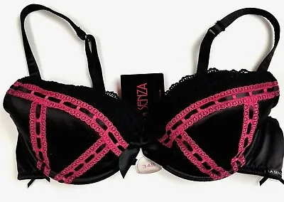 La Senza Satin & Lace Push Up Plunge Bra 34B BLACK BNWT • £17.99