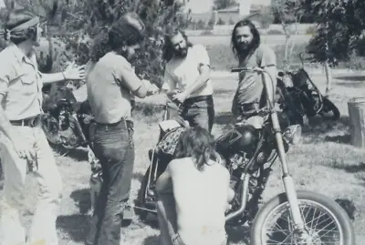 1970s Harley Davidson Motorcycle Biker Candid Conversation Vtg B&W Photograph • $11.24