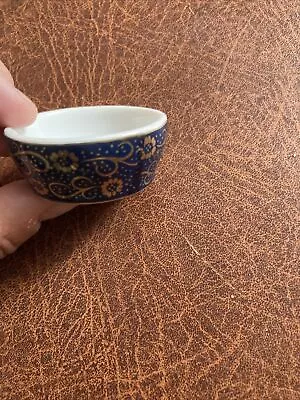 Miniature Japanese Style Porcelain Dipping Dish Hand Painted Blue And Gilt - F.P • £5