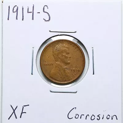1914-S 1C Lincoln Wheat Cent With XF Detail Corrosion #1590 • $35