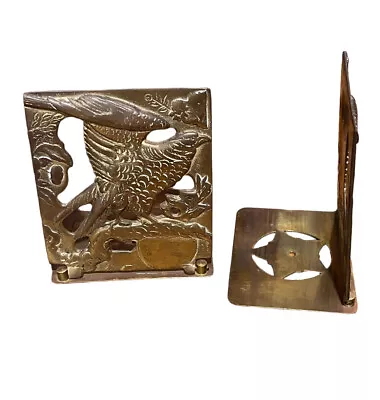 Vintage Folding Brass Eagle Falcon Bookends Book Ends Bird Of Prey Motif MCM • $45