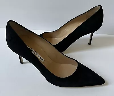 Manolo Blahnik BB 70 Mm Black Suede Pointed Toe Pumps Size 38 / 8 • $399