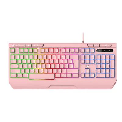 Laser USB Wired Mechanical Gaming Keyboard RGB LED Backlit PC 104 Keys Pink • $29.95