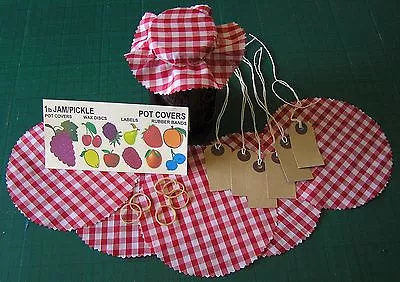 £3.95 • Buy 'red Gingham' Fabric Jam Jar Pot Covers, Pinked Edges, Labels, Bands Free Post 