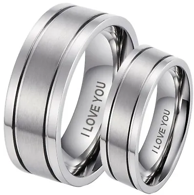 His And Hers Matching Engraved I Love You Wedding Engagement Band Ring Set • £64.99