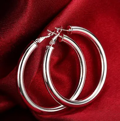 925 Sterling Silver Classic 2  Large Round Hoop High Polished Women's Earrings  • $8.99