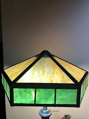 Vintage 12 Panel Brass And Slag Glass Hexagon Lamp Shade Only • $74.95