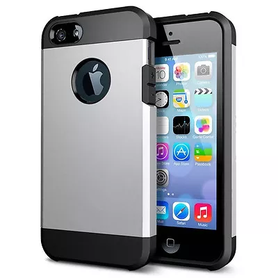 Hard Heavy Duty Tough Armor Dual IPhone 6 6s Shockproof Case Cove - Satin Silver • $9.86