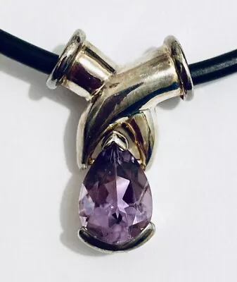 Amethyst 925 Sterling Silver Pendant Necklace Black Brutalist Modernist Boho • $16.99