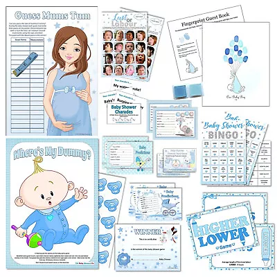 BLUE BABY SHOWER GAMES- Boy Bingo Labour Mummy Guess Quiz Tummy Winner • £7.99