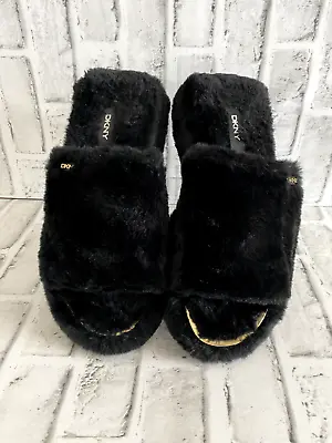 DKNY Faux Fur Peep Toe Slippers For Women SIZE 10 Faux Fur Rabbit • $14.99