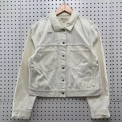 Madewell White Denim Trucker Jacket Womens Large White Button Casual 19.5x21 • $28.49
