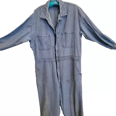 Vintage Walls Master Made Coveralls Railroad Stripe Blue Herringbone SZ Unknown  • $69.99