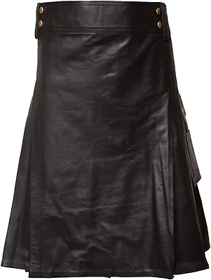 Claymore Black Leather Utility Kilt Black Color Leather Kilt For Mens • $151.99