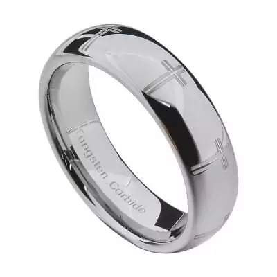 6mm White Tungsten Carbide Women Men Wedding Band Ring Religious Cross • $15.99